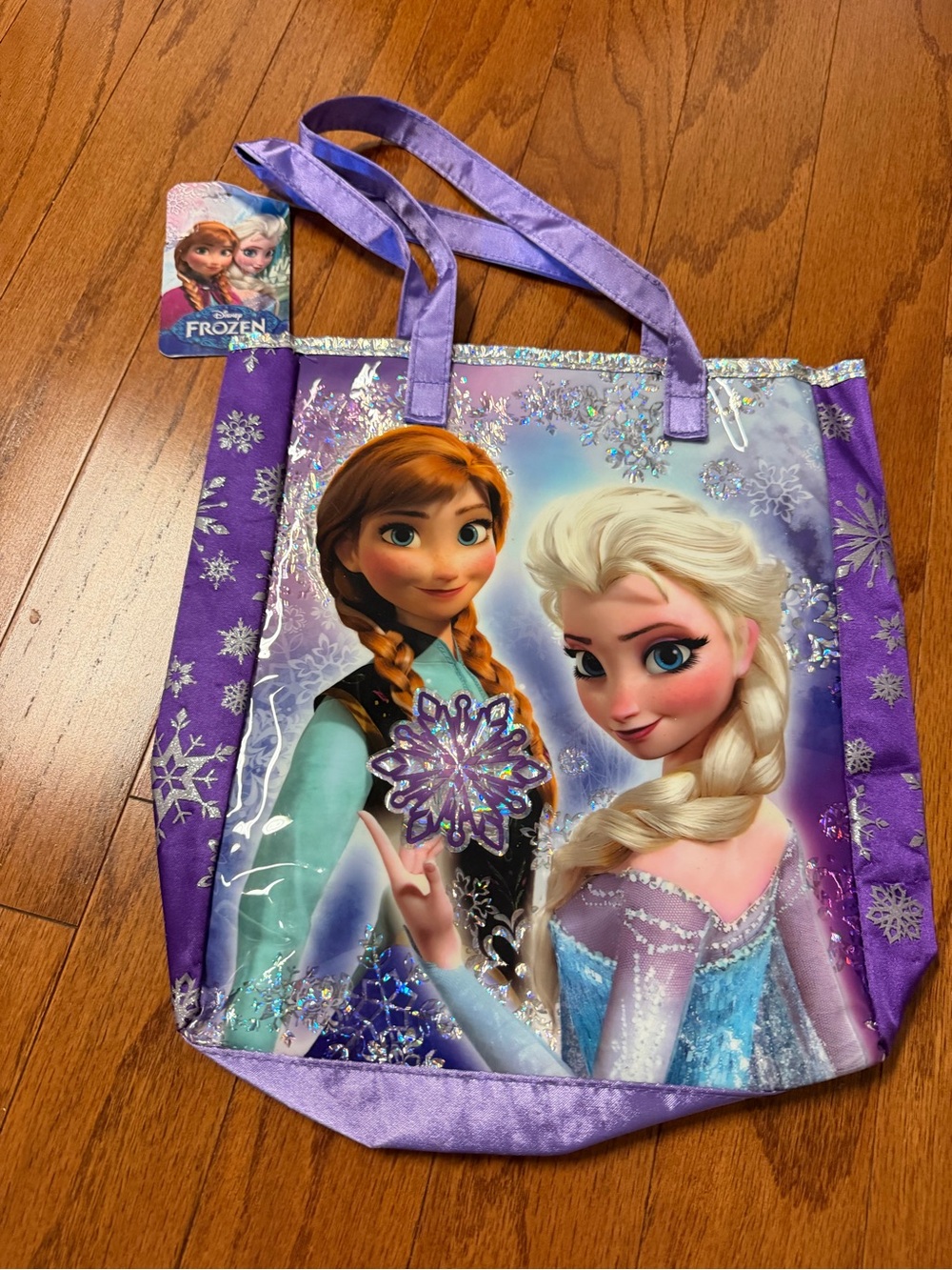 Disney Purple Frozen Elsa & Anna Glitter Tote Bag new with a tag
